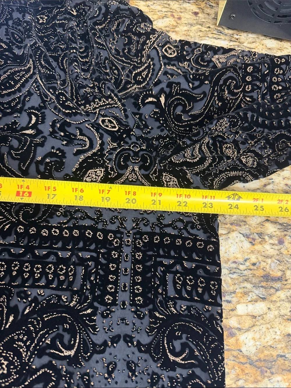 Carole Little XL Black Velvet Burnout Paisley Open Front Jacket Cardigan Vintage